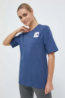 Koszulki sportowe damskie - The North Face t-shirt bawełniany kolor niebieski - grafika 1