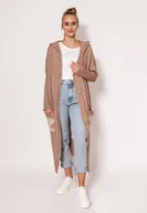 Płaszcze damskie - Dzianinowy płaszcz z kapturem - PA020 mocca MKM - miniaturka - grafika 1