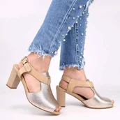 Sandały damskie - JEZZI ASA228-3 sandały damskie na słupku złote - miniaturka - grafika 1