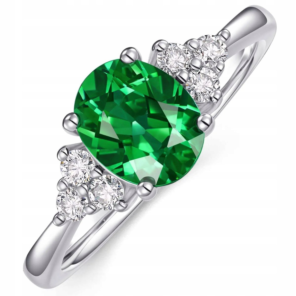 Srebrny Pierścionek Szmaragd Cyrkonie Regulowany Elegancki Stal Szlachetna