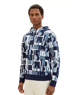 TOM TAILOR Męska bluza z kapturem z nadrukiem na całej powierzchni, 32386-teal Big Letter Design, S - Bluzy męskie - miniaturka - grafika 1
