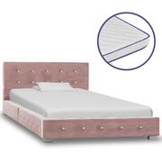 Łóżka - vidaXL Łóżko z materacem memory, różowe, aksamit, 90 x 200 cm - miniaturka - grafika 1