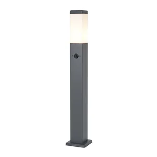 QAZQA Lampa zewnętrzna ciemnoszara ze szkłem opalowym 80 cm IP44 z gniazdem i czujnikiem ruchu - Malios - Lampy ogrodowe - miniaturka - grafika 1