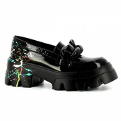 Mokasyny damskie - Czarne mokasyny na platformie CARINII - Carinii - miniaturka - grafika 1