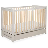 Łóżeczka i kojce - Łóżeczko drewniane z szufladą i barierką IWI beż/buk - miniaturka - grafika 1