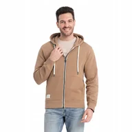 Bluzy męskie - Bluza męska BASIC rozpinana z kapturem - brązowa V2 OM-SSBZ-0178 S - miniaturka - grafika 1