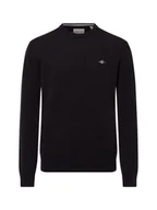 Swetry męskie - Gant Męski wełniany sweter Mężczyźni Wełna czarny jednolity, S - miniaturka - grafika 1