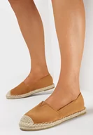 Espadryle damskie - Brązowe Espadryle Płaskie z Plecionymi Wstawkami Xenisa - miniaturka - grafika 1