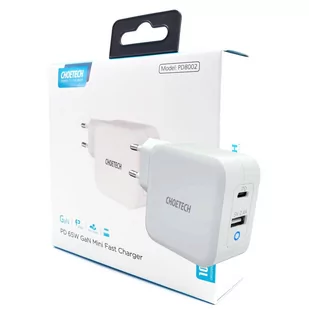 CHOETECH Ładowarka sieciowa CHOETECH PD8002 GaN 2 x USB/USB-C Power Delivery 3.0 65W 5.4A Biały - Ładowarki do telefonów - miniaturka - grafika 1