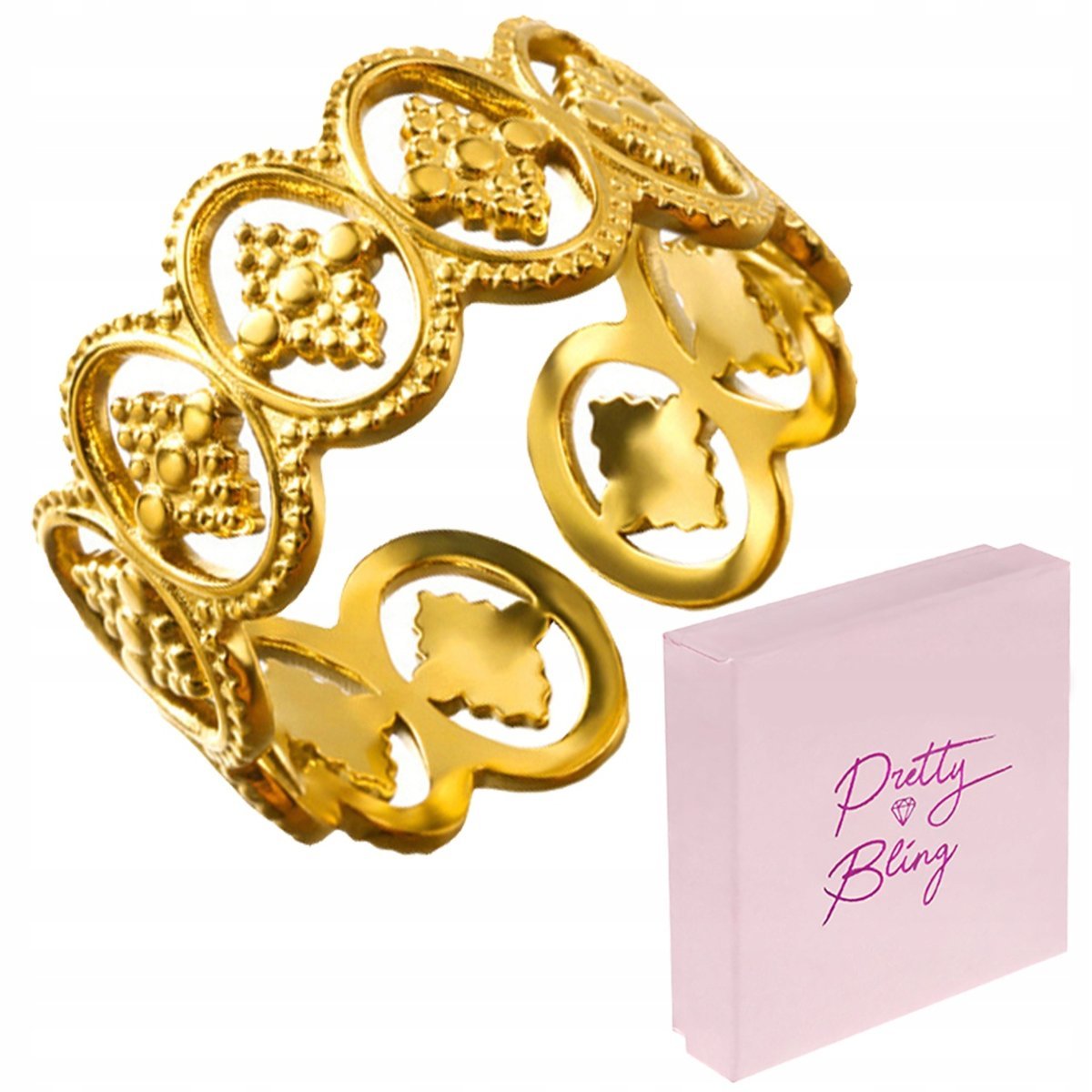 Pierścionek damski POZŁACANY orientalny BOHO regulowany delikatny ozdobny