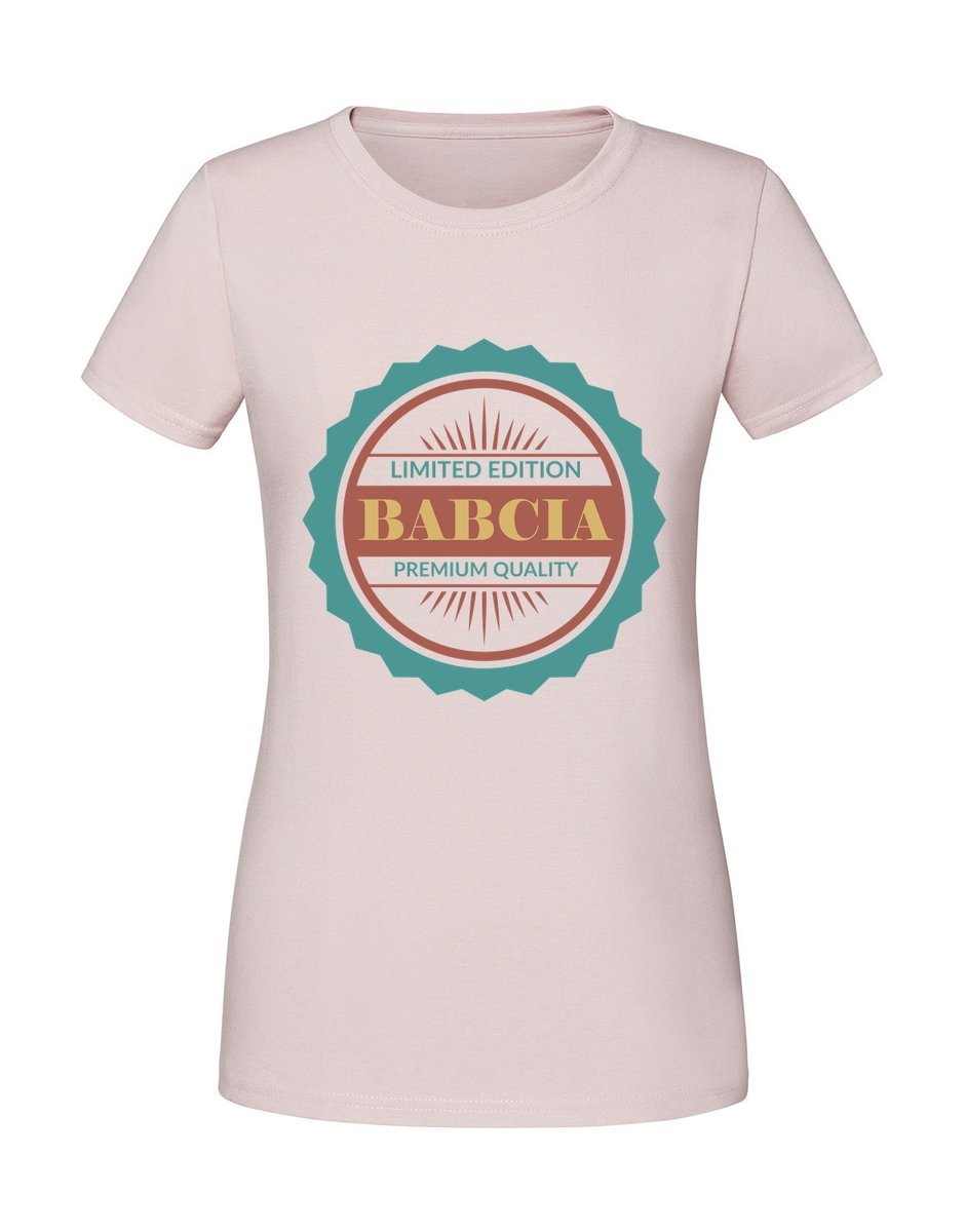 Damska koszulka z nadrukiem - LIMITED EDITION BABCIA Pudrowy Róż L