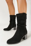 Botki damskie - Czarne Botki Kowbojki na Niskim Słupku z Marszczoną Cholewką i Suwakiem Zortava - miniaturka - grafika 1