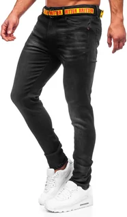 Spodnie męskie - Czarne spodnie jeansowe męskie skinny fit z paskiem Denley R61121W1 - grafika 1