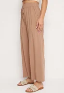 Spodnie damskie - Jasnobrązowe Spodnie Bawełniane Typu Culotte z Gumką w Talii i Wysokim Stanem Vimasha - miniaturka - grafika 1