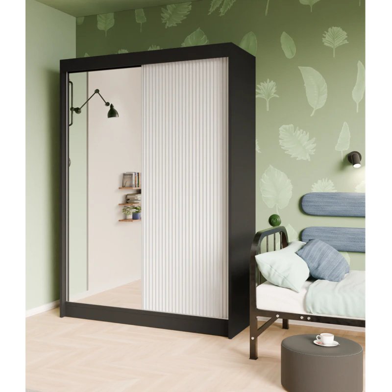 Szafa z drzwiami przesuwnymi, Szafa 2-drzwiowa z lustrem, Nowoczesna szafa, Wymiary szafy: 150 x 215 x 61 cm