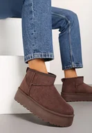 Śniegowce damskie - Brązowe Niskie Śniegowce Ekozamszowe na Platformie Mocno Ocieplane Reathra - miniaturka - grafika 1