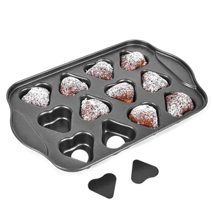 Tadar Forma Do Pieczenia 12 Muffinek I Babeczek Stalowa Serduszka Szara - Formy do ciast - miniaturka - grafika 1