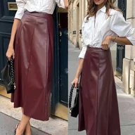 Spódnice - TEMU Elegancka Spódnica A-Line dla Kobiet – Jednokolorowa Półspódnica Idealna do Biura, i Podróży – Spódnica z Profesjonalną Długością, Wszechstronna - miniaturka - grafika 1