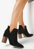 Botki damskie - Czarne Botki na Słupku z Ażurową Wstawką Bevitis - miniaturka - grafika 1