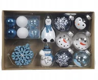 Bombki - Zestaw 30 bombek choinkowych plastikowe 4/6/7cm niebieskie białe kształtki - miniaturka - grafika 1