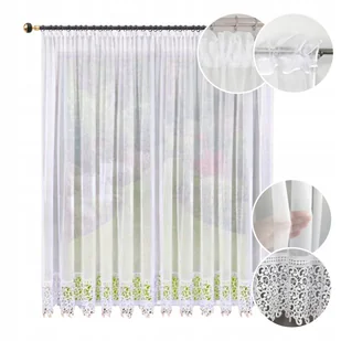 FIRANA GOTOWA 240x400 Z GIPIURĄ 20CM DEKORACYJNA KORONKA BIAŁA SALON POKÓJ - Firany - miniaturka - grafika 1