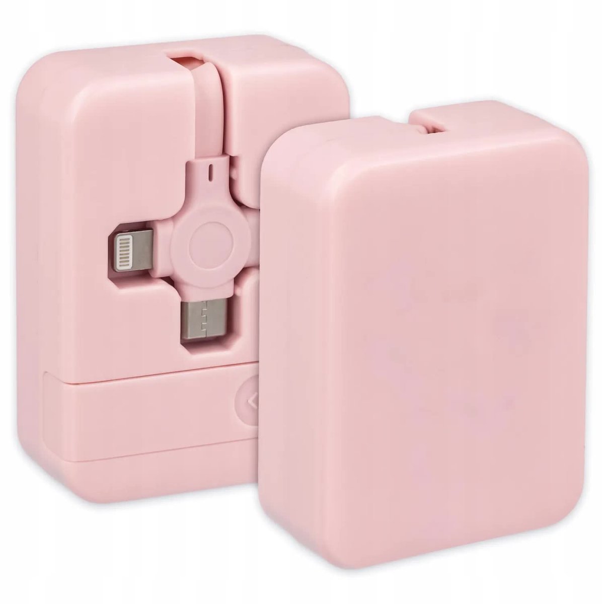 KABEL ZAWIJANY 3W1 LIGHTING USB-C MICRO-USB RÓŻOWY
