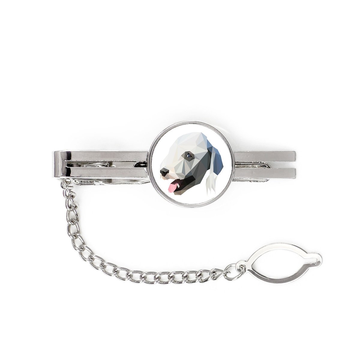 Bedlington Terrier, Rothbury Terrier -geometryczna spinka ze zdjęciem i napisem do krawata Art-Dog