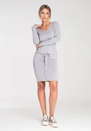 Sukienki - Krótka sukienka z wiązaniem w pasie z wiskozy - M1049 Ciemny Szary rozmiar S - miniaturka - grafika 1