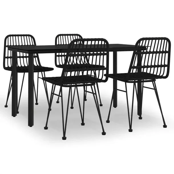 Zestaw Jadalniany Ogrodowy Rattan PE, Stal, Czarny, Stół 140x70x74 cm, Kr