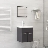 Meble łazienkowe - vidaXL vidaXL 2-cz. zestaw mebli łazienkowych, wysoki połysk, szary, płyta - miniaturka - grafika 1