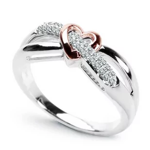 Złoty pierścionek serce z diamentami białe i różowe złoto Staviori - Pierścionki - miniaturka - grafika 1