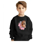 Bluzy dla dziewczynek - BLUZA DZIECIĘCA KOŃ KWIATY 122-128 DLA CHŁOPCA DZIEWCZYNKI - miniaturka - grafika 1