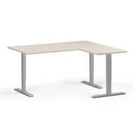Biurka - Stół z regulacją wysokości, 3 silniki, 745 - 1215 mm, narożnik L/P, blat 1600 x 1400 mm, podstawa szara, brzoza - miniaturka - grafika 1