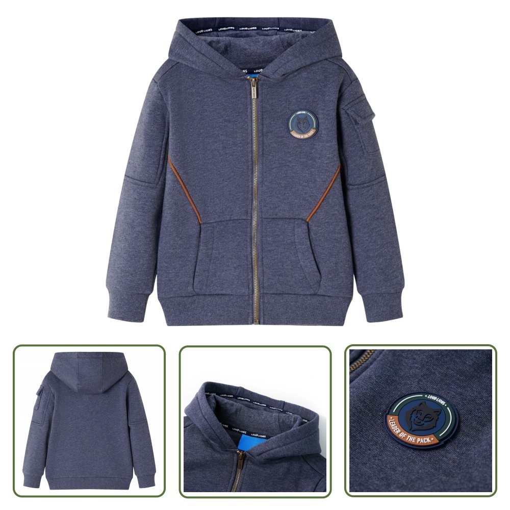 Bluza dziecięca z kapturem i zapięciem na zamek - niebieski melanż - 128 - Bluza Dziecięca
