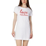 Sukienki - Love Moschino Damska sukienka z krótkim rękawem, kolor biały (Optical White), rozmiar 42 (DE), optical white, 42 - miniaturka - grafika 1