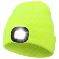 Czapki damskie - CZAPKA ZIMOWA MĘSKA DAMSKA CIEPŁA BEANIE Z LATARKĄ CZOŁOWA LED USB ŻÓŁTA - miniaturka - grafika 1