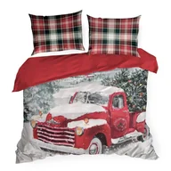 Pościel - Pościel świąteczna 220x200 Vinti czerwona samochód kratka Św 23 - miniaturka - grafika 1