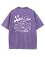 Koszulki i topy damskie - Męska koszulka oversize efekt sprania Motocykl Kobieta Wolność Fioletowa L - miniaturka - grafika 1