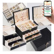 Pudełka i szkatułki - SZKATUŁKA NA BIŻUTERIE Z SZUFLADKAMI CZARNA KUFEREK ORGANIZER TRZY POZIOMY PREZENT DLA KOBIET + EBOOK-1 - miniaturka - grafika 1