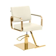 Fotele fryzjerskie - physa Fotel fryzjerski z podnóżkiem 50 66 cm 200 kg kremowy / złoty - miniaturka - grafika 1