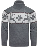 Swetry męskie - Szary wełniany sweter męski z golfem norweski wzór Recea - miniaturka - grafika 1