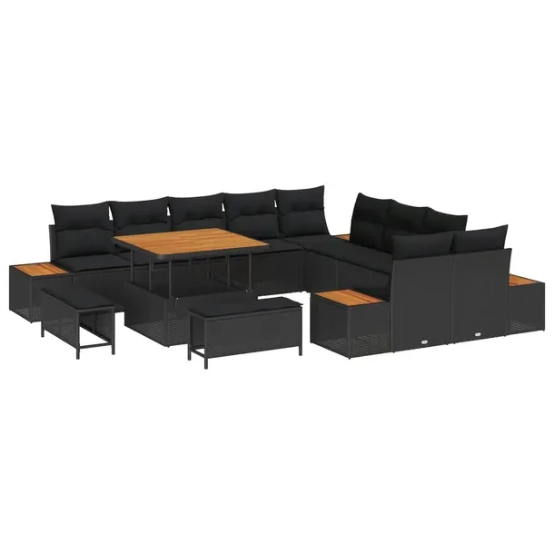 Zestaw Sof Ogrodowych Modułowych, Syntetyczny Rattan, Czarny, Miejsca dla