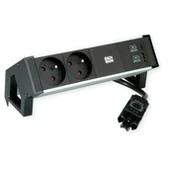 Gniazdka elektryczne - BACHMANN DESK2 ALU BLACK 2xUTE 1xUSB A&C 22W 0.2m GST18 - miniaturka - grafika 1