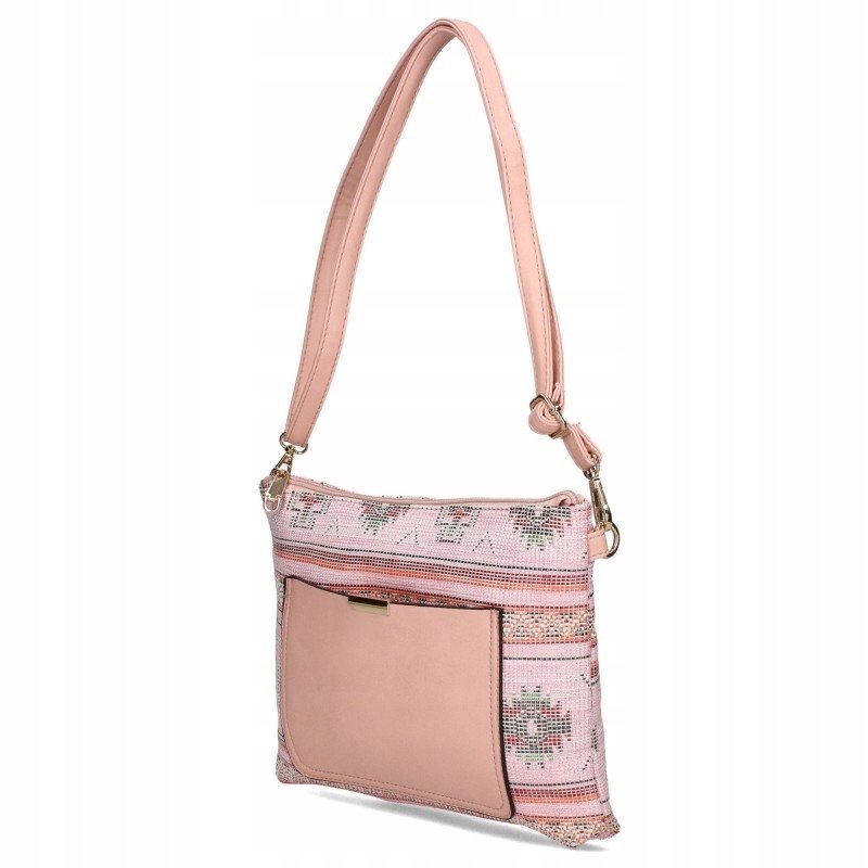 Torebka Damska Listonoszka Pojemna Mała Pleciona Na Ramię Różowa