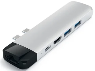 SATECHI Satechi Typ C Pro adapter koncentratora z Ethernetem: wyjście wideo 4K HDMI, USB-C PD, Gigabit Ethernet, USB 3.0 i gniazda kart MicroSD/SD do 2016/2017/2018 MacBook Pro 13 i 15 cali, srebro ST-TCPHES - Huby USB - miniaturka - grafika 2