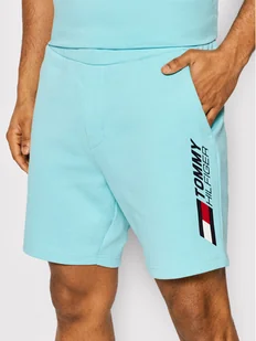 Tommy Hilfiger Szorty sportowe Essential Logo Terry MW0MW21267 Niebieski Regular Fit - Spodnie sportowe męskie - miniaturka - grafika 1
