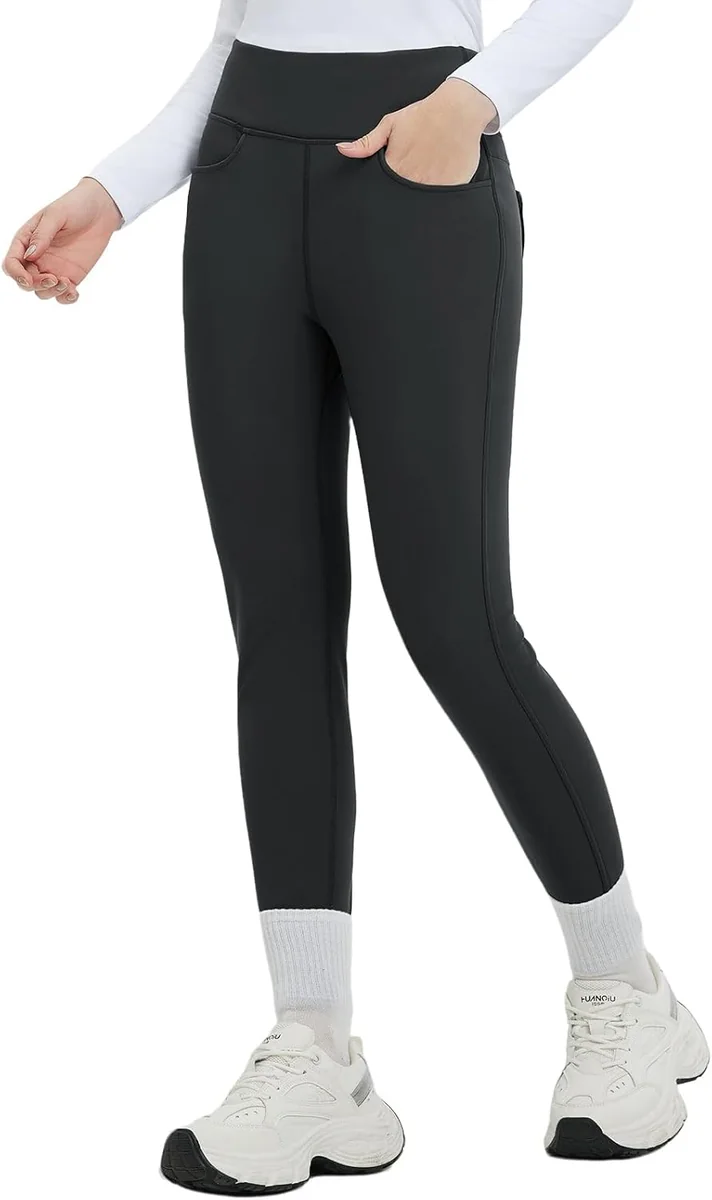 Damskie Legginsy Termiczne z Wysokim Stanem i Kieszeniami Czarne XL