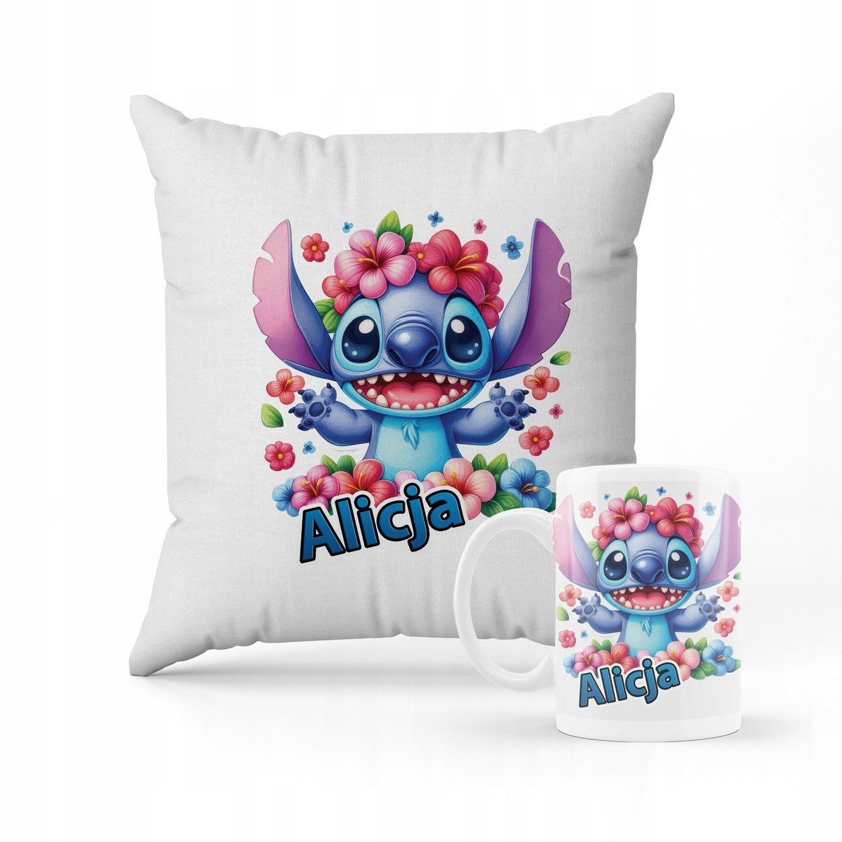 ZESTAW PODUSZKA + KUBEK PREZENT DLA DZIECKA STICH STITCH STICZ + IMIĘ #4