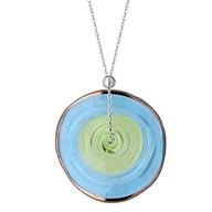 Naszyjniki - Designerski naszyjnik z falowanym szkłem dysk w kolorze zielonym i błękitnym - Manoki - miniaturka - grafika 1