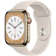 Smartwatch - Apple Watch 8 Cellular 45mm Złoty z opaską sportową w kolorze księżycowa poświata - miniaturka - grafika 1